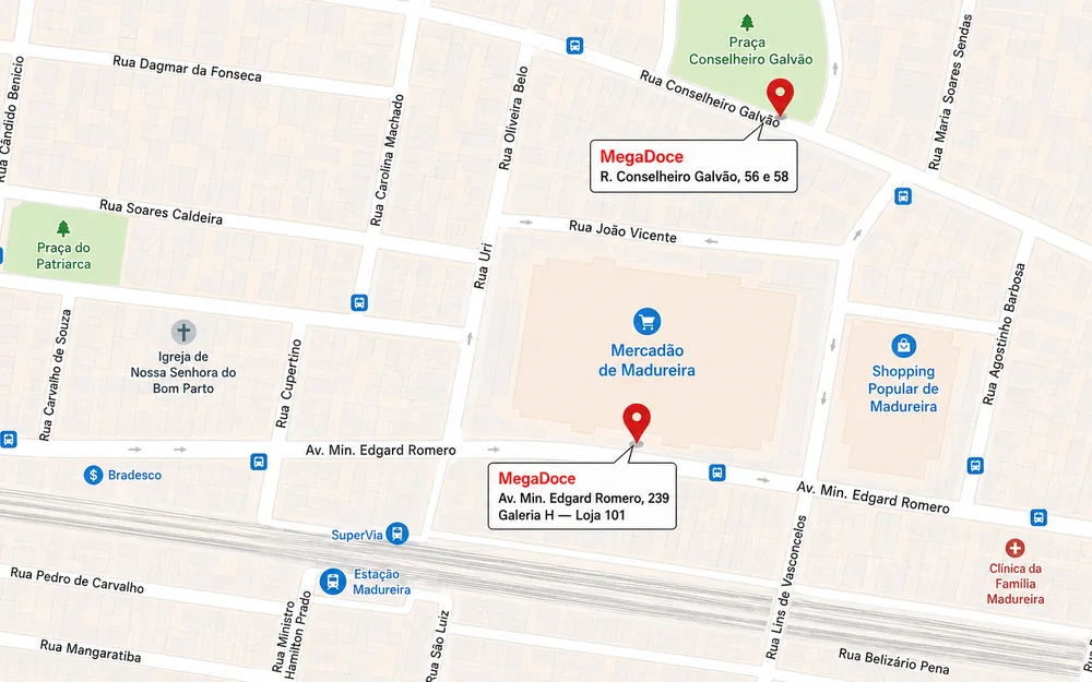 Mapa das lojas Mega Doce em Madureira