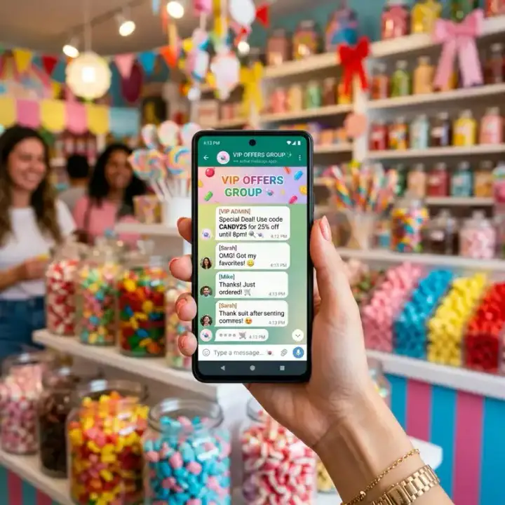Mão segurando celular mostrando ofertas no WhatsApp